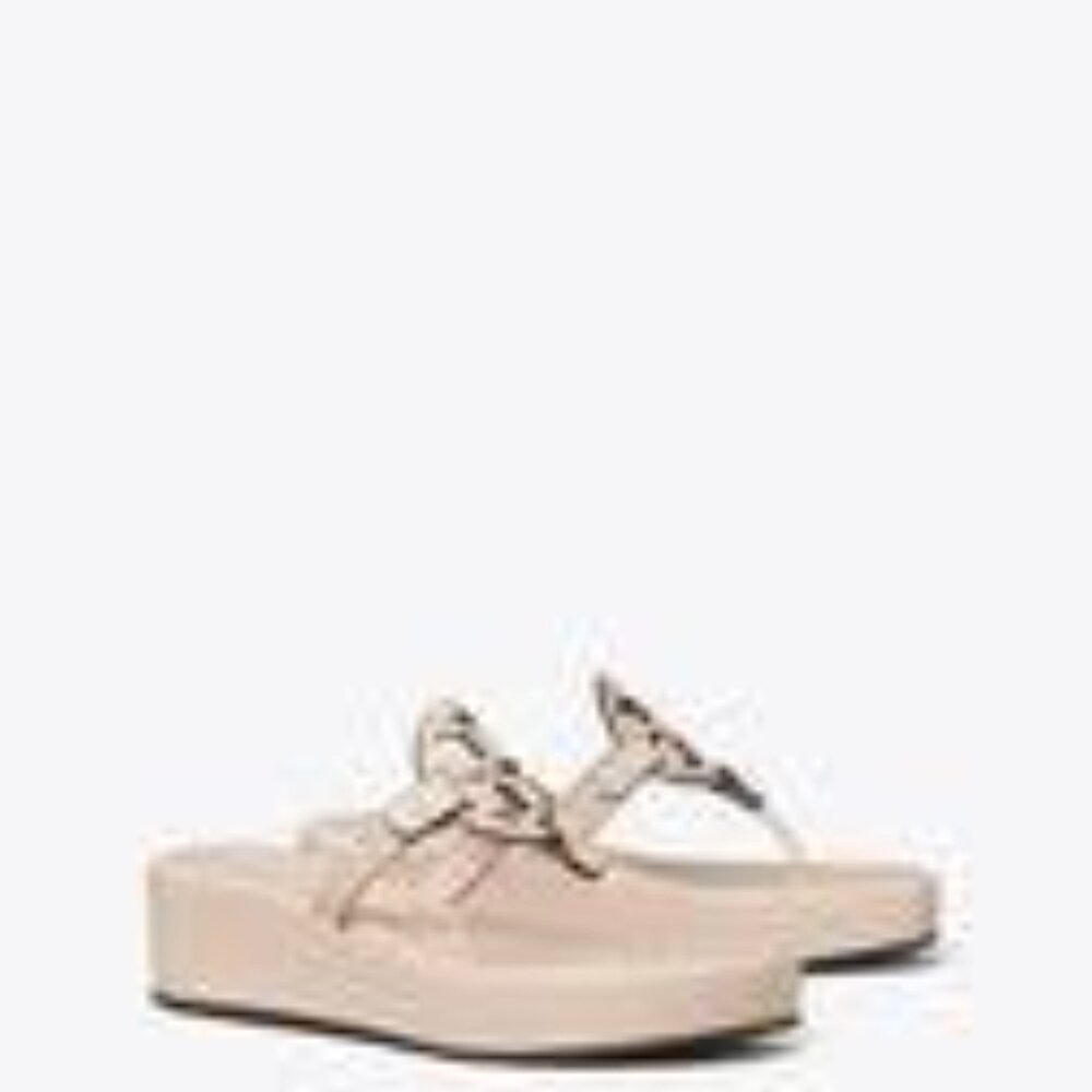 NIB Tory Burch Miller Leather Wedge Sandals SOFT PINK